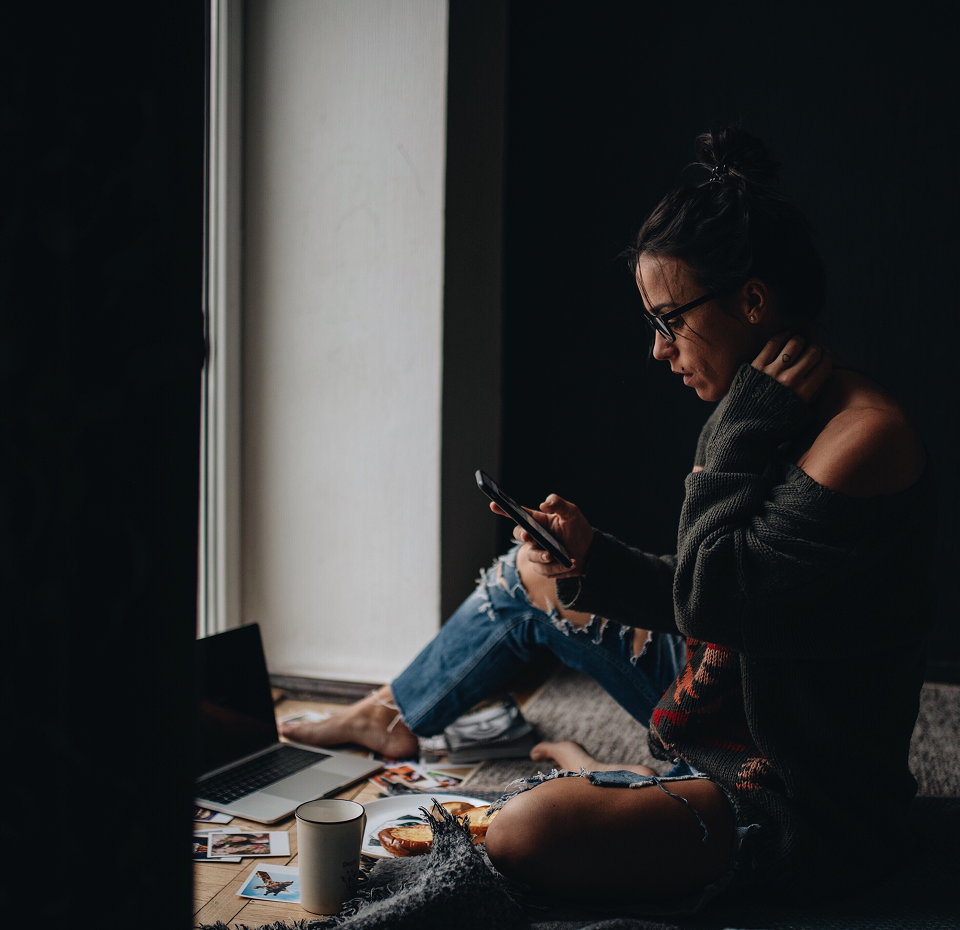 Creative professional using a phone