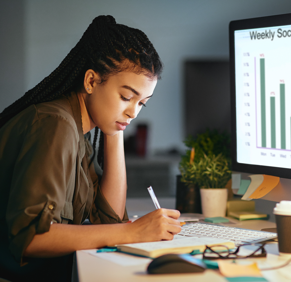 Professional reviewing social analytics